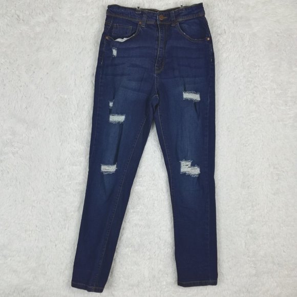 C'est Toi Black Label Womens Jeans Skinny Blue Denim Ripped Dark Wash Juniors‎ 7 - Picture 1 of 14